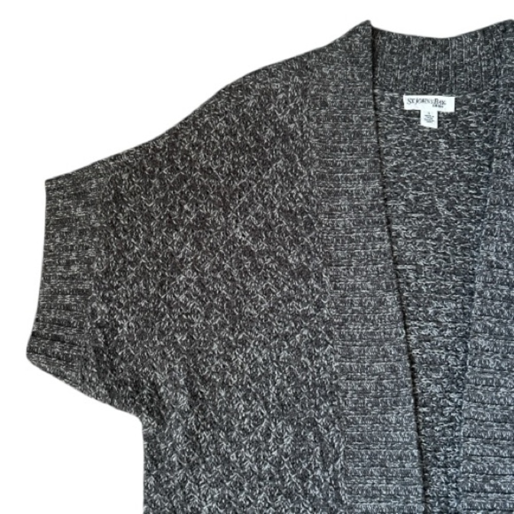 St John's Bay short sleeve open front cardigan sweater marled dark gray knit L - Picture 9 of 12